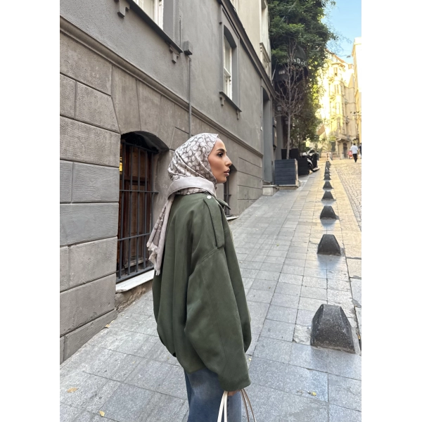 Süet Kumaş Bomber Ceket - Yeşil