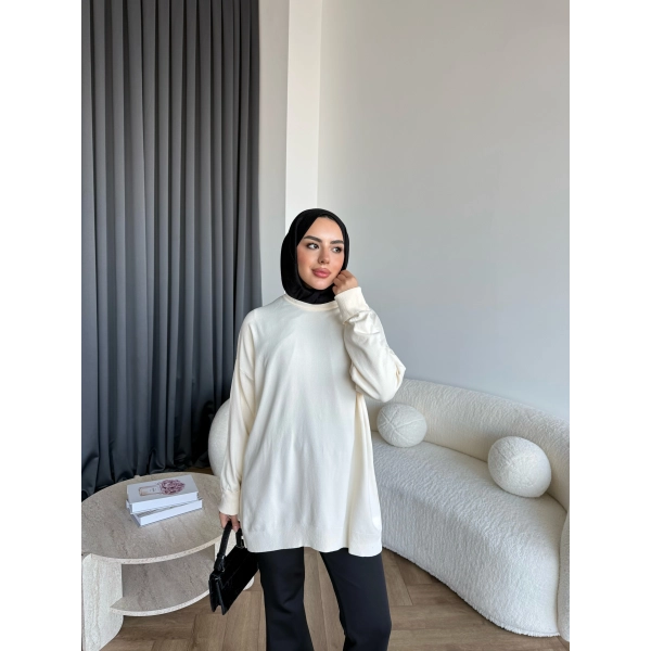 Sümy Kol Katlamalı Triko Kazak - Ekru