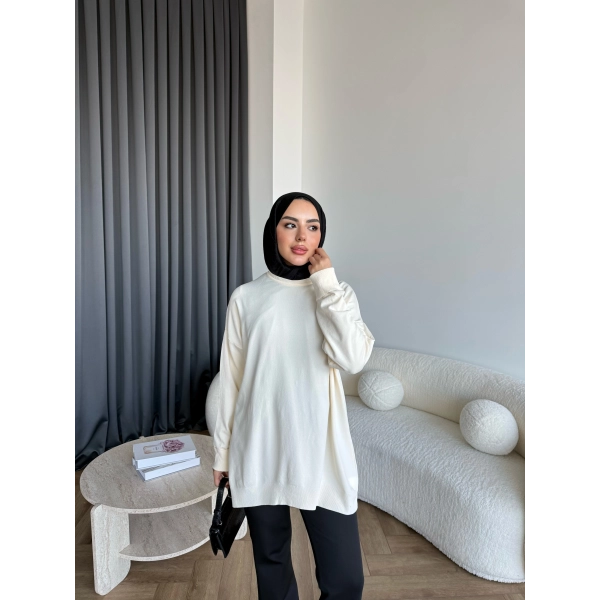 Sümy Kol Katlamalı Triko Kazak - Ekru