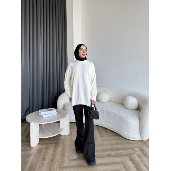 Sümy Kol Katlamalı Triko Kazak - Ekru