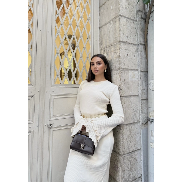 Tamara Kol Detaylı Elbise - Bej