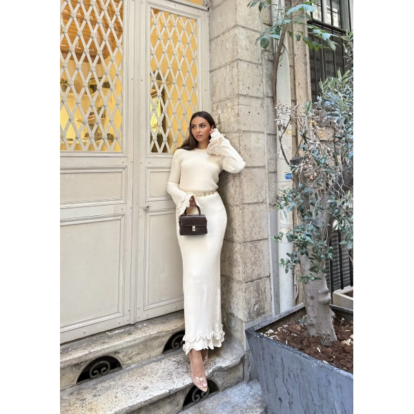 Tamara Kol Detaylı Elbise - Bej