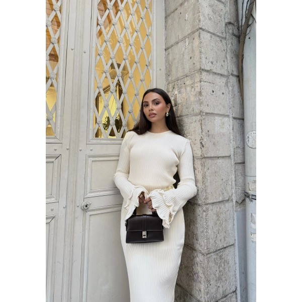 Tamara Kol Detaylı Elbise - Bej