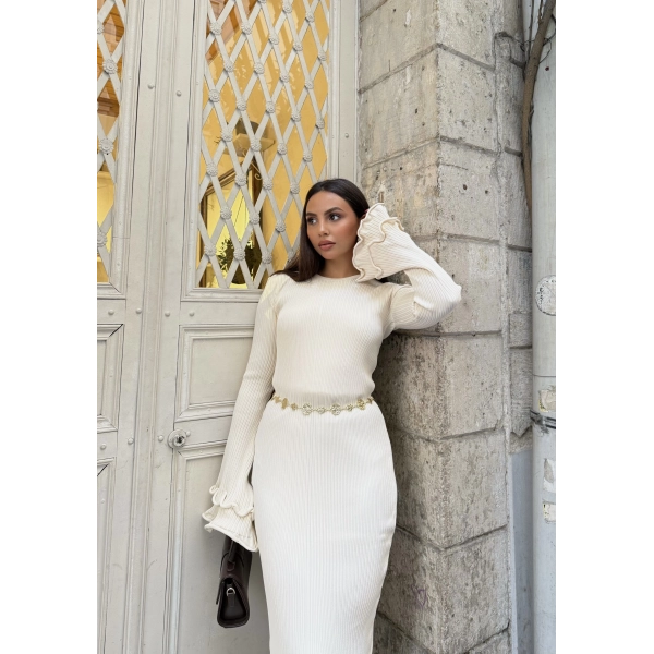 Tamara Kol Detaylı Elbise - Bej