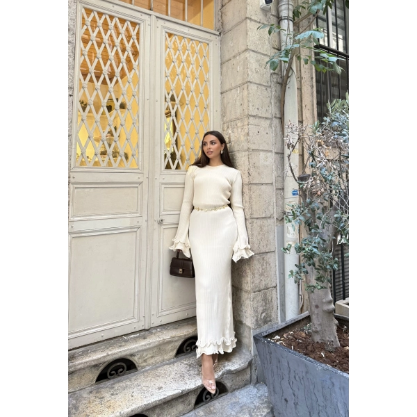 Tamara Kol Detaylı Elbise - Bej