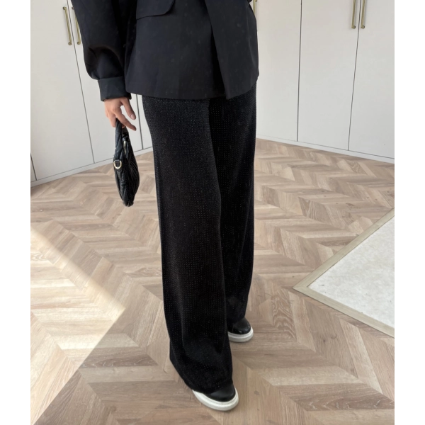 Taşlı Triko Pantolon - Siyah