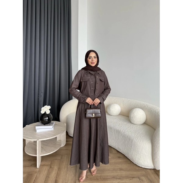 Tb - Eslan Ceketli Jile Elbise - Kahve