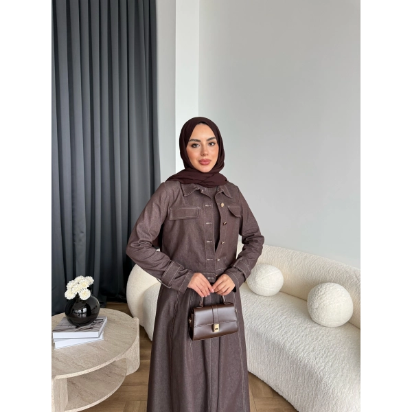 Tb - Eslan Ceketli Jile Elbise - Kahve