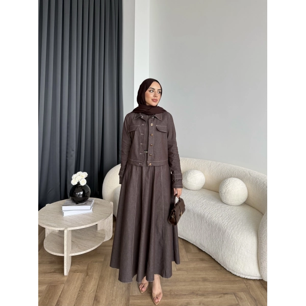 Tb - Eslan Ceketli Jile Elbise - Kahve
