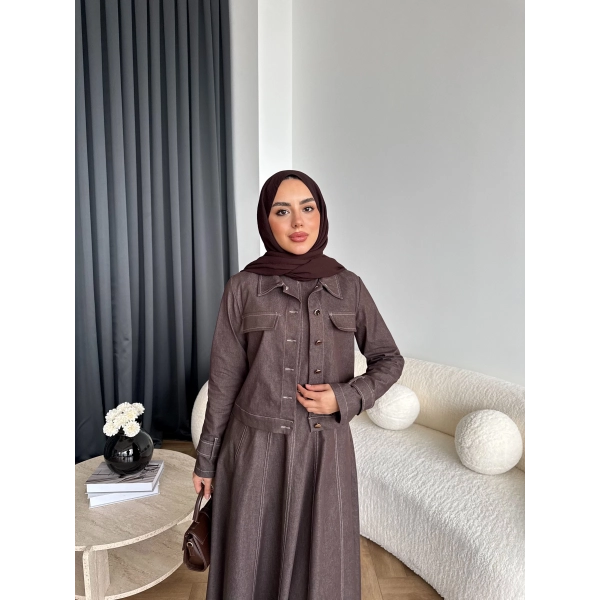 Tb - Eslan Ceketli Jile Elbise - Kahve
