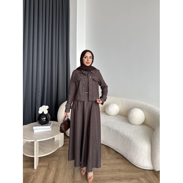 Tb - Eslan Ceketli Jile Elbise - Kahve