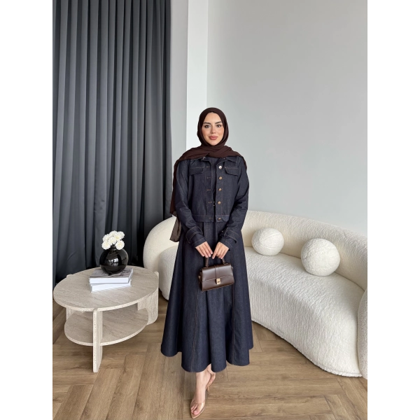 Tb - Eslan Ceketli Jile Elbise - Lacivert