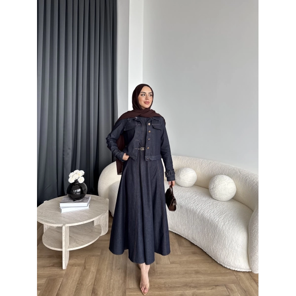 Tb - Eslan Ceketli Jile Elbise - Lacivert