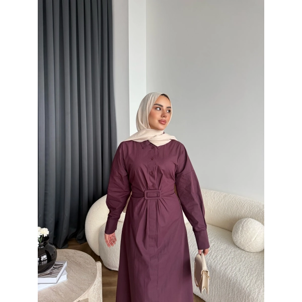 Tb - Flor Poplin Elbise - Bordo