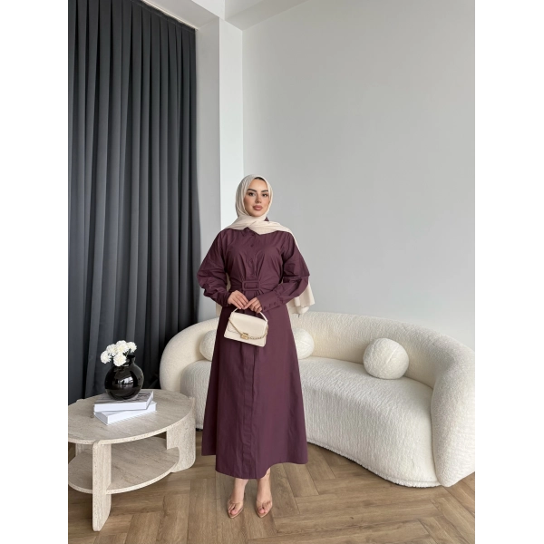 Tb - Flor Poplin Elbise - Bordo