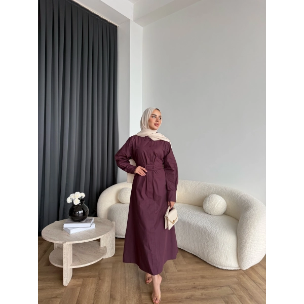 Tb - Flor Poplin Elbise - Bordo