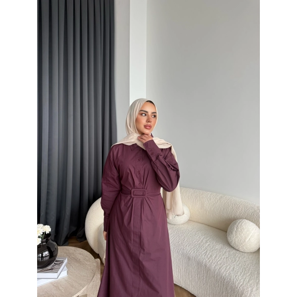 Tb - Flor Poplin Elbise - Bordo