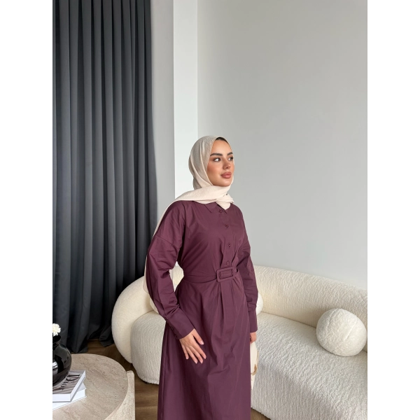 Tb - Flor Poplin Elbise - Bordo