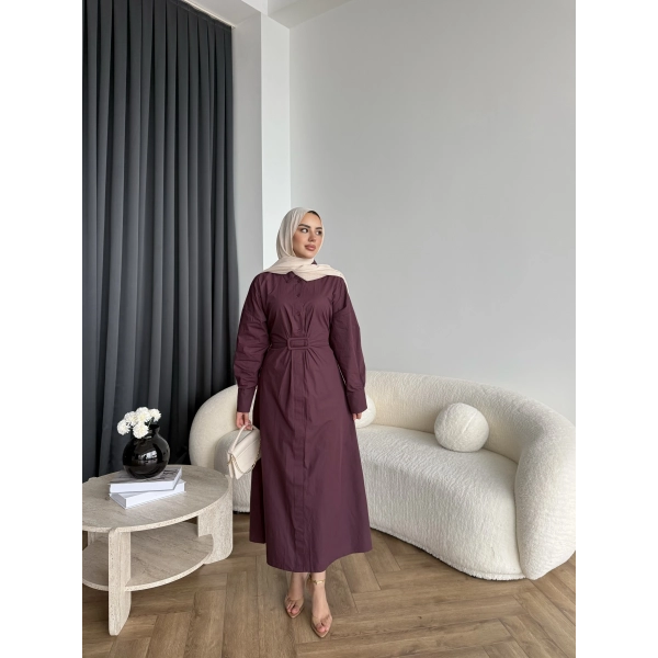 Tb - Flor Poplin Elbise - Bordo