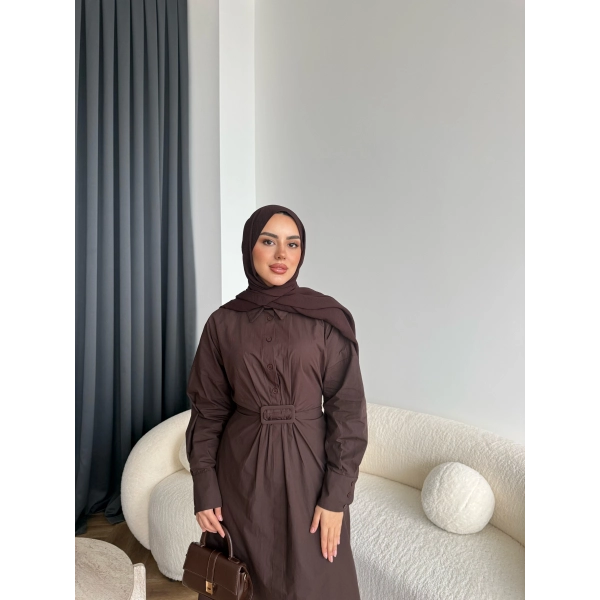 Tb - Flor Poplin Elbise - Kahve