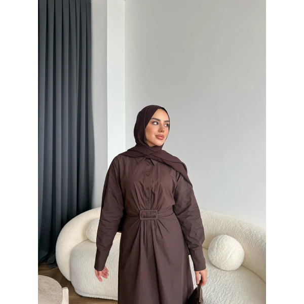 Tb - Flor Poplin Elbise - Kahve