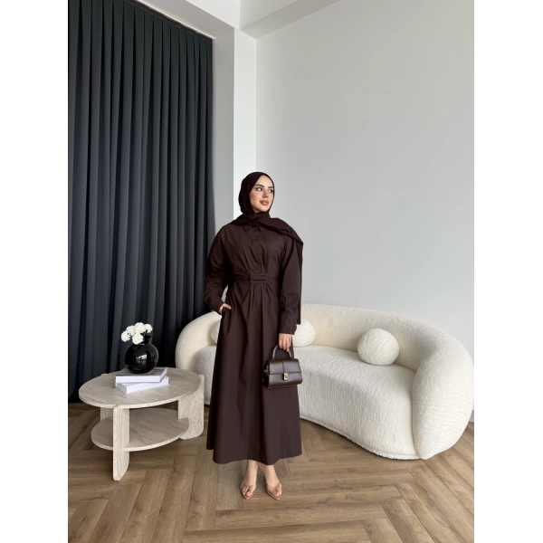 Tb - Flor Poplin Elbise - Kahve