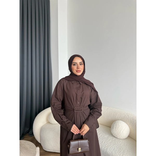 Tb - Flor Poplin Elbise - Kahve