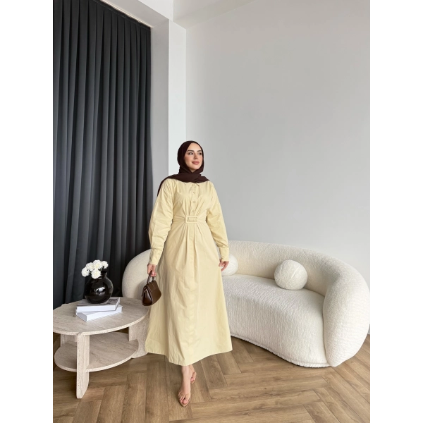 Tb - Flor Poplin Elbise - Sarı