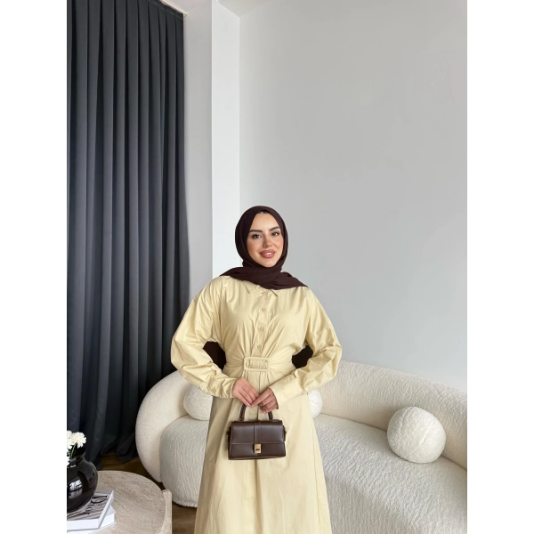 Tb - Flor Poplin Elbise - Sarı