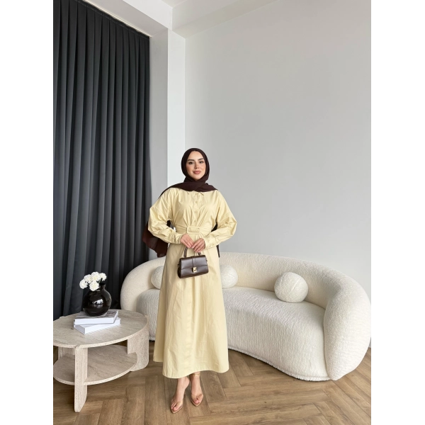 Tb - Flor Poplin Elbise - Sarı