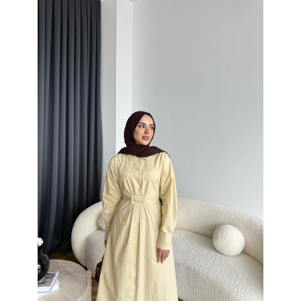 Tb - Flor Poplin Elbise - Sarı