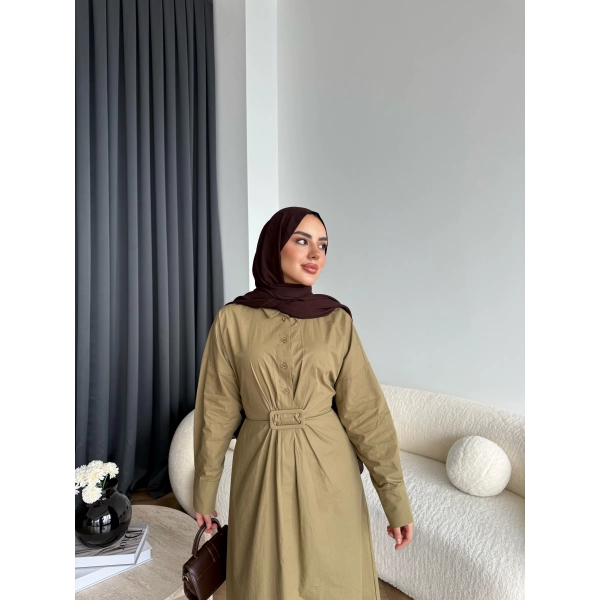 Tb - Flor Poplin Elbise - Yeşil