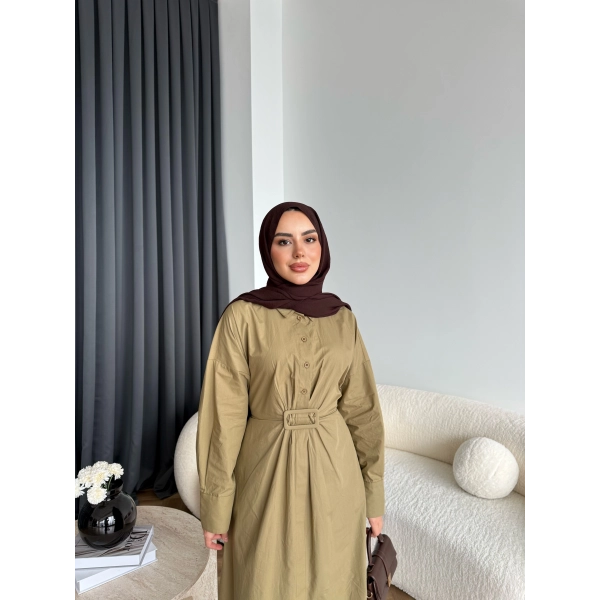 Tb - Flor Poplin Elbise - Yeşil