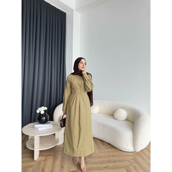 Tb - Flor Poplin Elbise - Yeşil