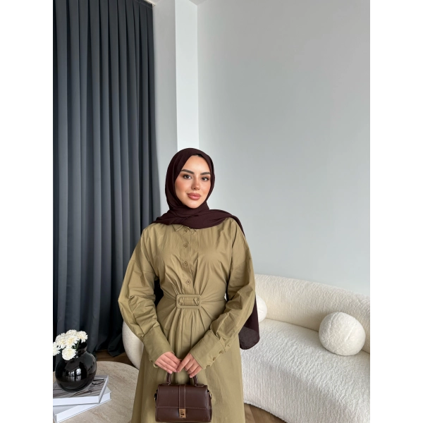 Tb - Flor Poplin Elbise - Yeşil