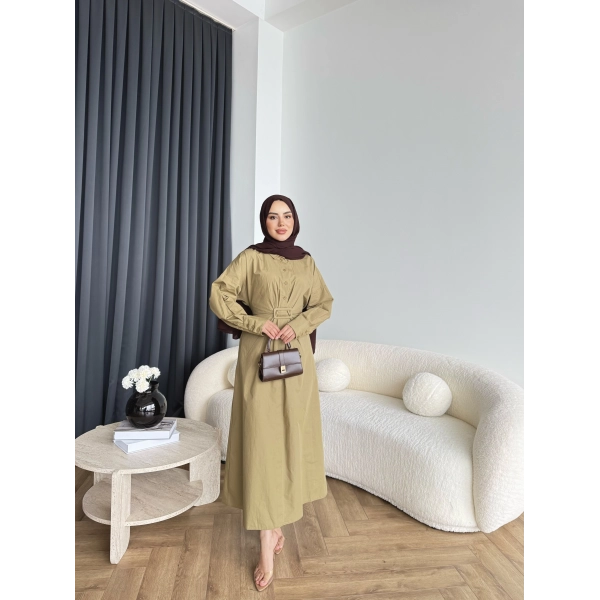 Tb - Flor Poplin Elbise - Yeşil