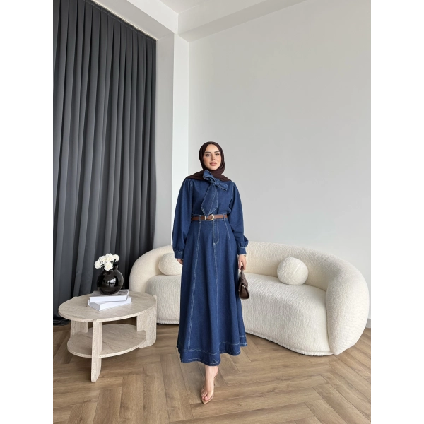 Tb - Galler Ön Bağlamalı Kot Etekli Takım - Lacivert ÖN SİPARİŞ