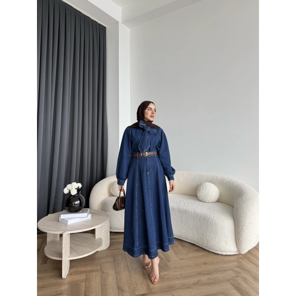 Tb - Galler Ön Bağlamalı Kot Etekli Takım - Lacivert ÖN SİPARİŞ