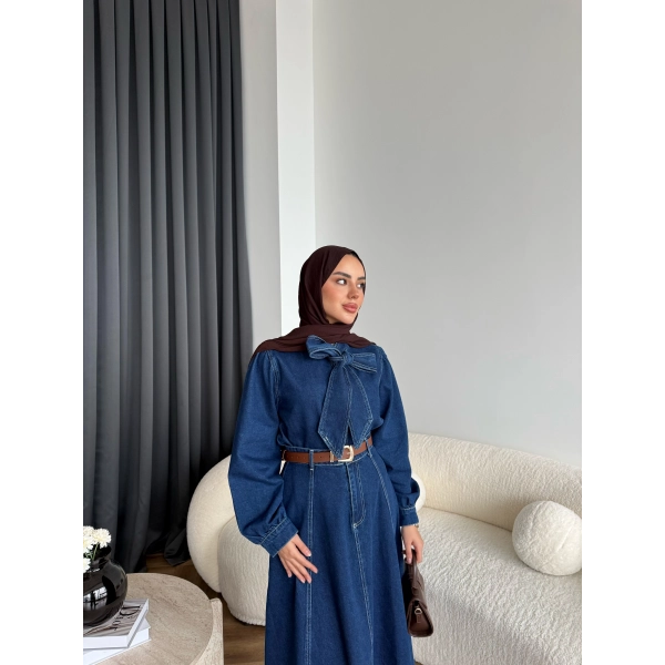 Tb - Galler Ön Bağlamalı Kot Etekli Takım - Lacivert ÖN SİPARİŞ