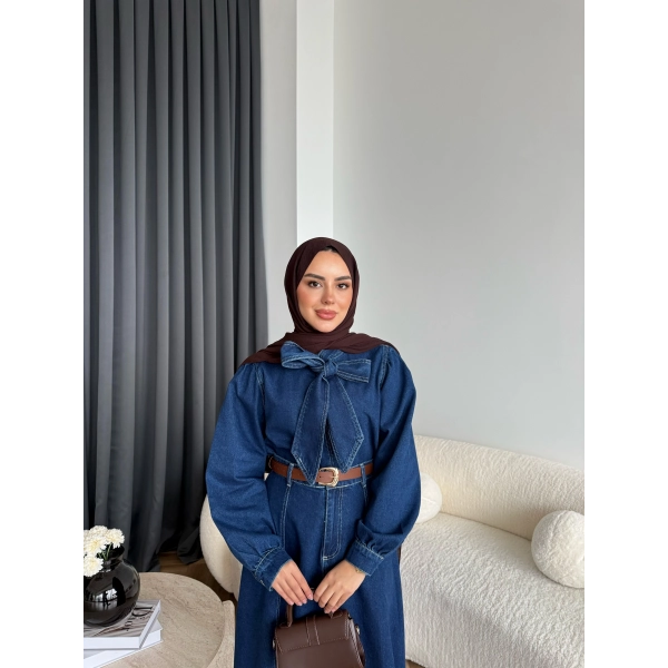 Tb - Galler Ön Bağlamalı Kot Etekli Takım - Lacivert ÖN SİPARİŞ