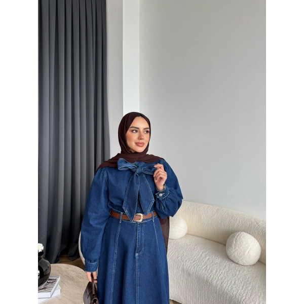 Tb - Galler Ön Bağlamalı Kot Etekli Takım - Lacivert ÖN SİPARİŞ