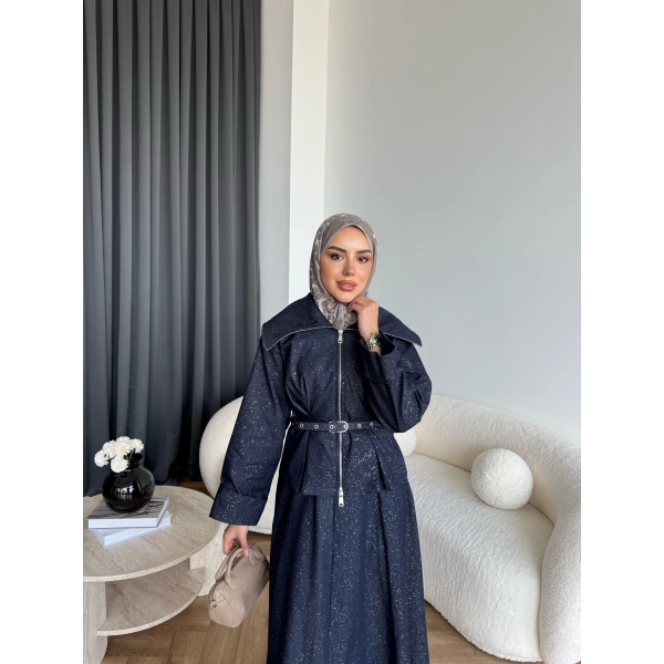 Tb - Işıltı Etekli Kot Takım - Lacivert