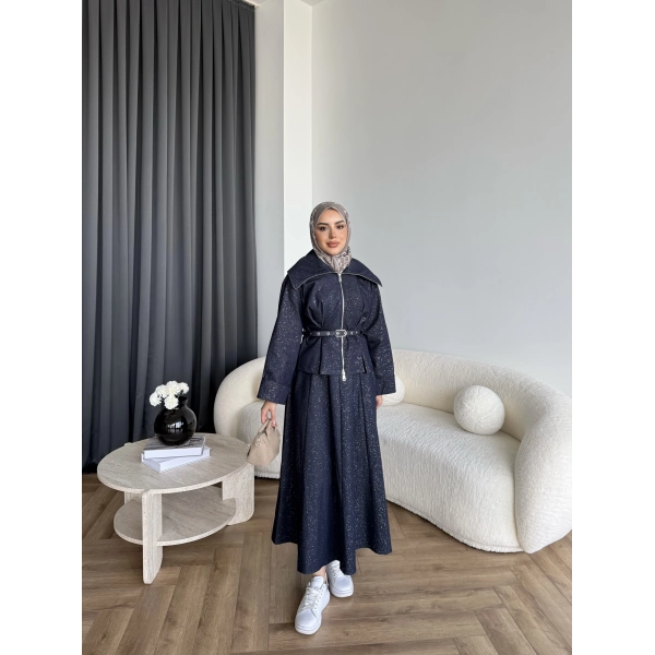 Tb - Işıltı Etekli Kot Takım - Lacivert