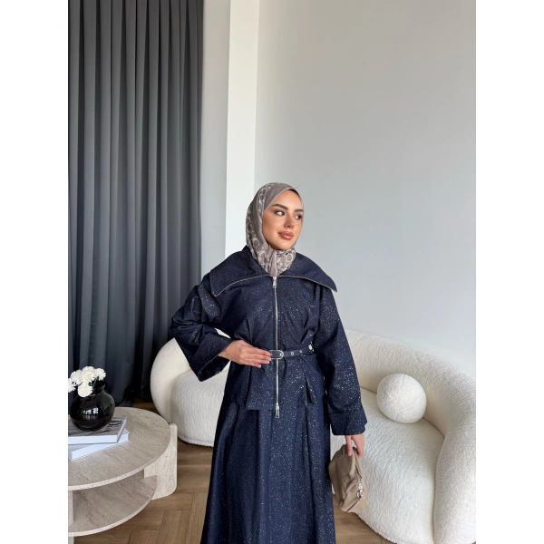 Tb - Işıltı Etekli Kot Takım - Lacivert