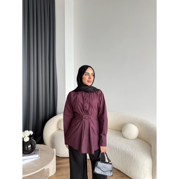 Tb - Meslina Toka Detay Gömlek - Bordo