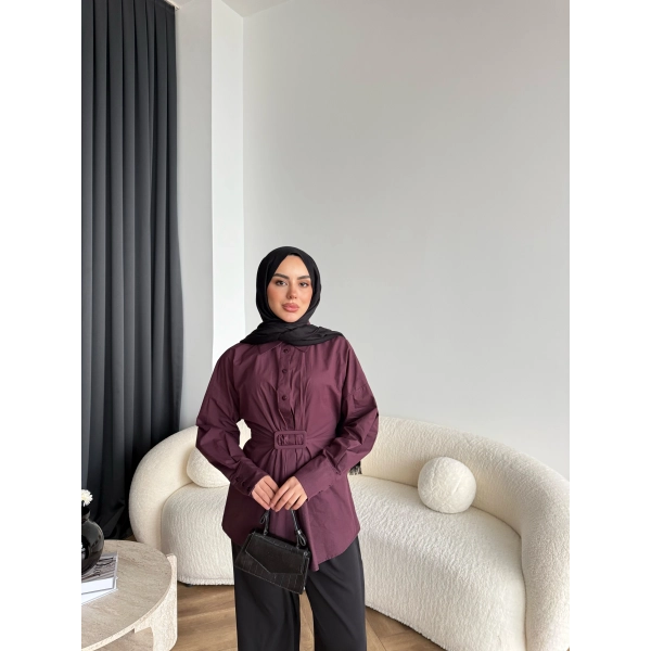 Tb - Meslina Toka Detay Gömlek - Bordo