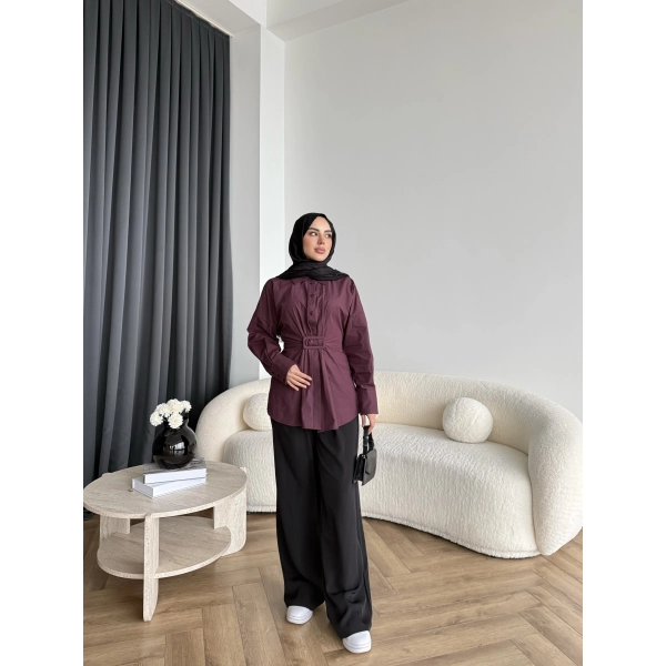 Tb - Meslina Toka Detay Gömlek - Bordo