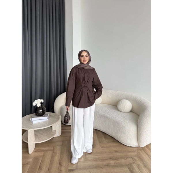 Tb - Meslina Toka Detay Gömlek - Kahve