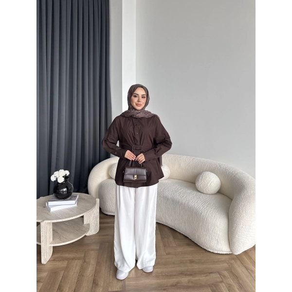 Tb - Meslina Toka Detay Gömlek - Kahve