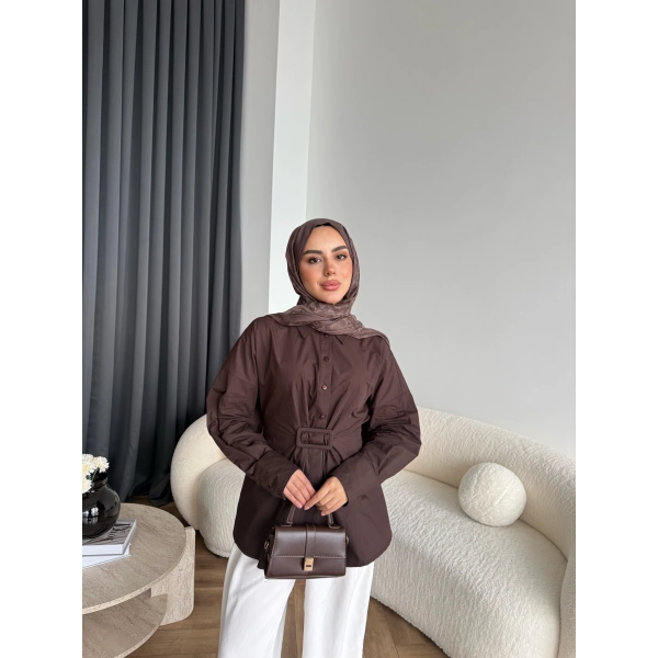 Tb - Meslina Toka Detay Gömlek - Kahve